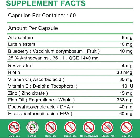 Astaxanthin Supplements, Astaxanthin 6mg with Lutein 3 Resveratrol 60 Softgel