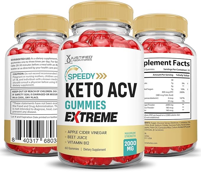 Justified Laboratories (2 Pack Speedy Keto ACV Gummies Extreme 2000MG Speedy Keto Gummies Advanced Formula Apple Cider Vinegar with Pomegranate Beet Juice Powder B12 Vegan Non GMO 60 Gummys