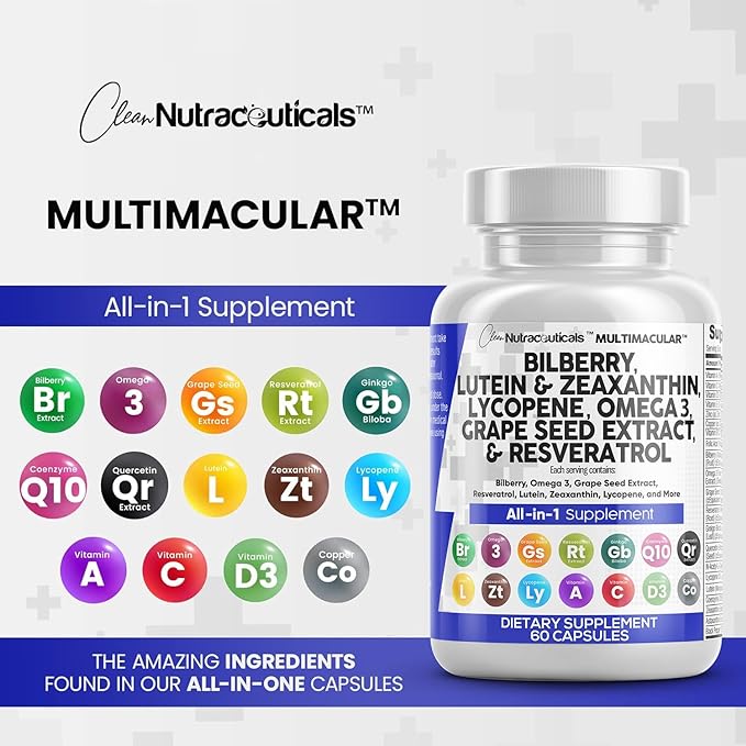 Eye Health Vitamins with Bilberry 6000mg 40mg Lycopene 40mg Resveratrol 3000mg Grape 6000mg Omega 3 4000mg 4000mg Astaxanthin 60 Capsules