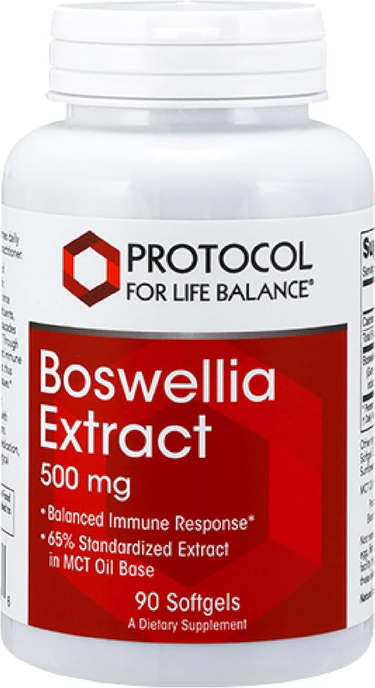 PROTOCOL FOR LIFE BALANCE Boswellia Extract 500 mg - Boswellia Supplement - with MCT Oil Base - Balanced Immune Response - Dairy Free & Soy Free - 90 Softgels