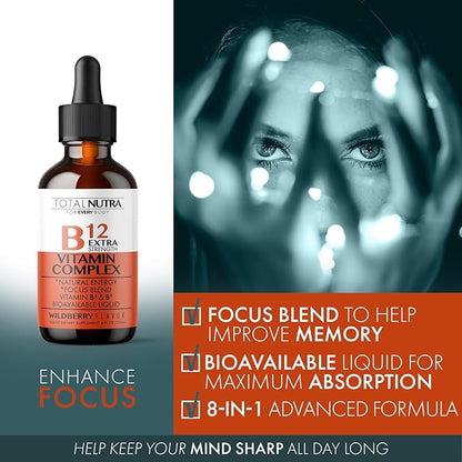 Extra Strength Liquid B12 Vitamin Drops- B12, B6, B6, B3- B3- Vegan