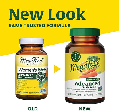 MegaFood Women's 55+ Advanced Multivitamin for Women D3, Vitamin B12, Biotin 120 Tabs (60 Servings)
