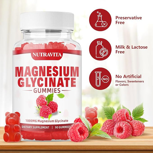 Magnesium Glycinate Gummies 1000mg with Magnesium B6, CoQ10, CoQ10, Calcium,Supports 90 Gummies