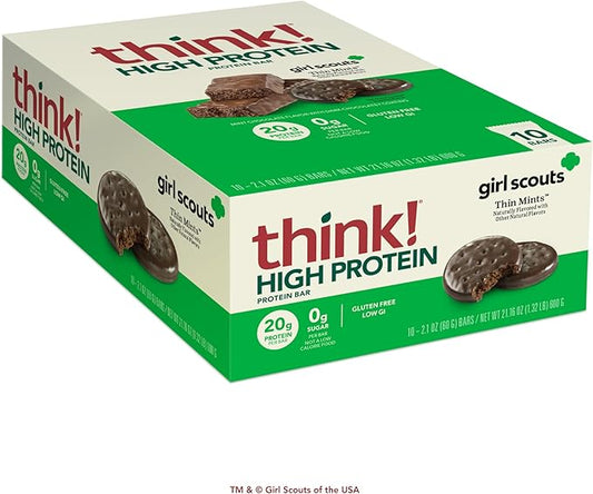think! Protein Bars, High Protein Snacks, Gluten Free, Kosher Friendly, Girl Scouts Thin Mint, Nutrition Bars, 2.1 Oz per Bar, 10 Count (Packaging May Vary)