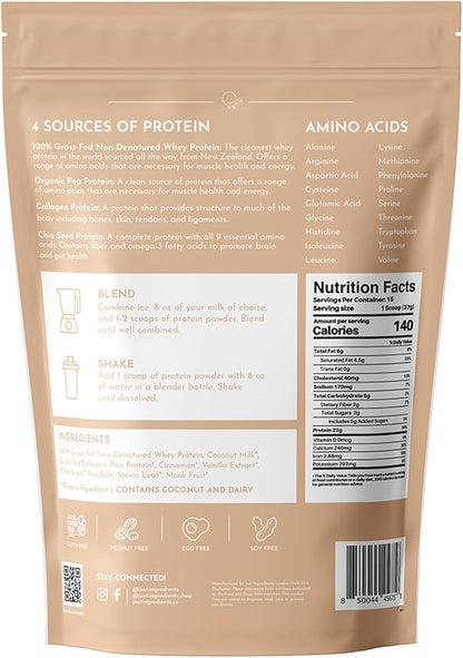 Just Ingredients Protein Powder 100% Grass 15 Serving 22g protein
