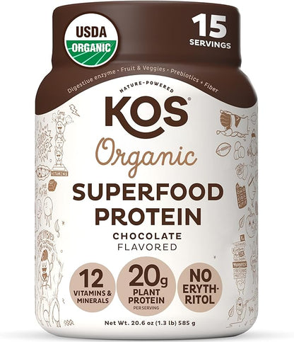 KOS Plant Based Protein Powder, Chocolate 15 Servings