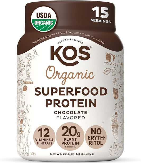KOS Plant Based Protein Powder, Chocolate 15 Servings