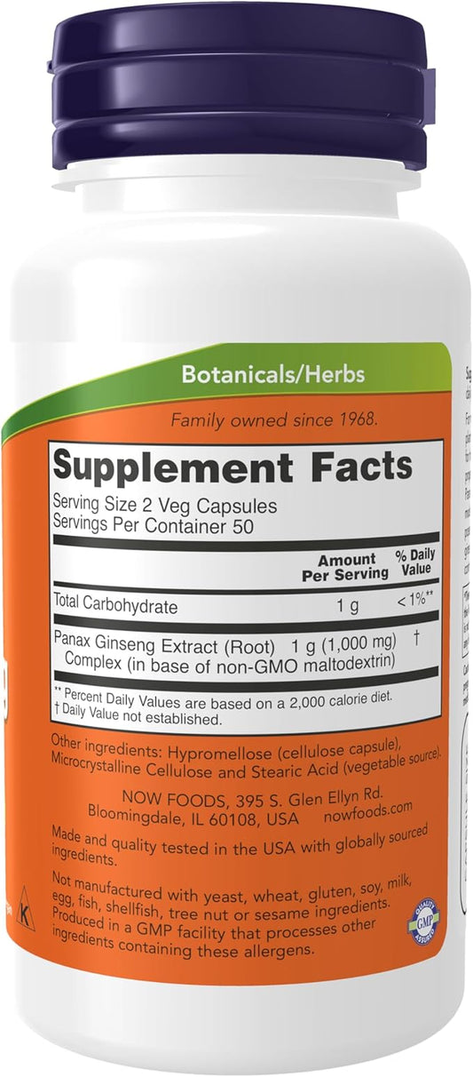 NOW Supplements, Panax Ginseng (Root) 500 100 Veg
