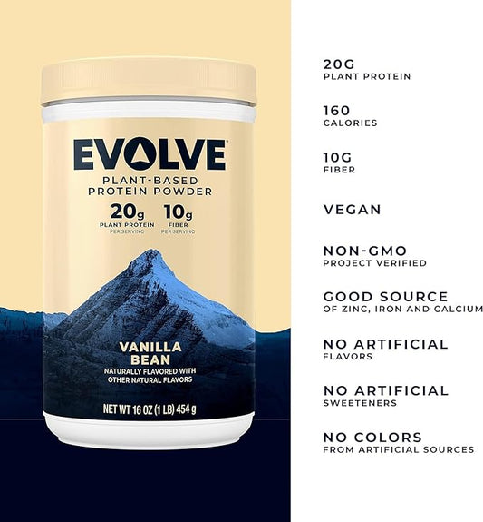 Evolve Plant Based Protein Powder, Vanilla 20g Vegan 10g Fiber, 2 Pound