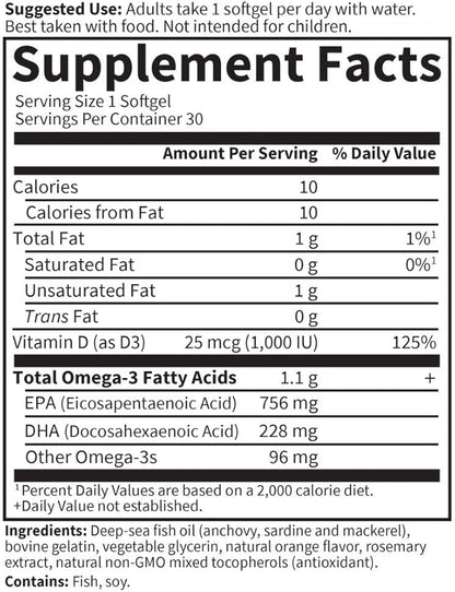 Garden of Life Minami Supercritical Platinum 3 Fish 30 Softgels, 3 for 1100mg Omega-3s Omega-3s + 1,000 IU D3