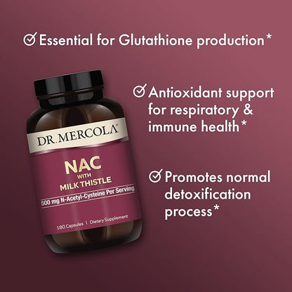 Dr. Mercola NAC with Milk Thistle, 90 Servings (180 Capsules), 500 mg