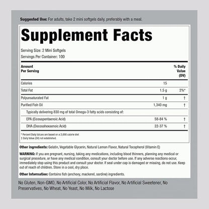 Piping Rock Mini Fish Oil Softgels 1340mg 200 Pills Omega-3 |