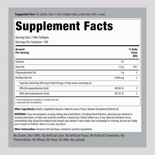 Piping Rock Mini Fish Oil Softgels 1340mg 200 Pills Omega-3 |