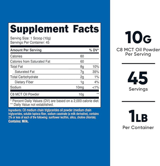 Nutricost C8 MCT Oil Powder 1LB (16oz) - 95% C8 MCT Oil Powder