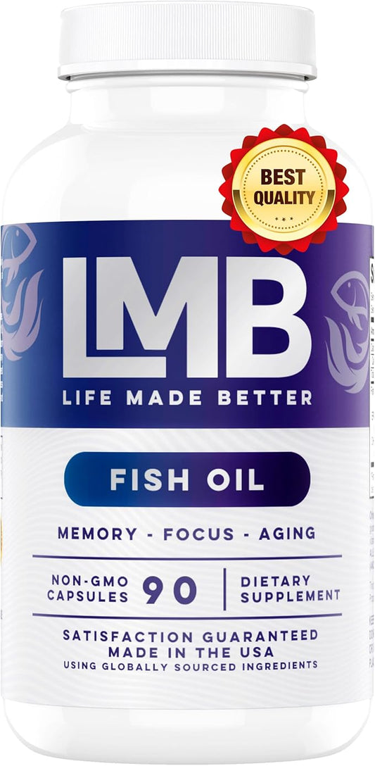 Wild Caught Omega 3 Fish Oil 3000mg 900mg + 1200mg Non-GMO (90 Soft