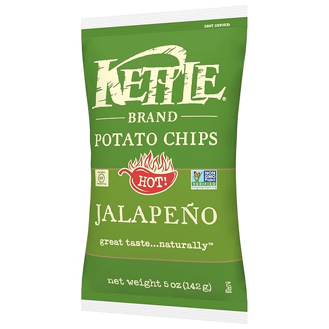 Kettle Brand Potato Chips, Jalapeno, 5 Ounce Bags (Pack of 8)