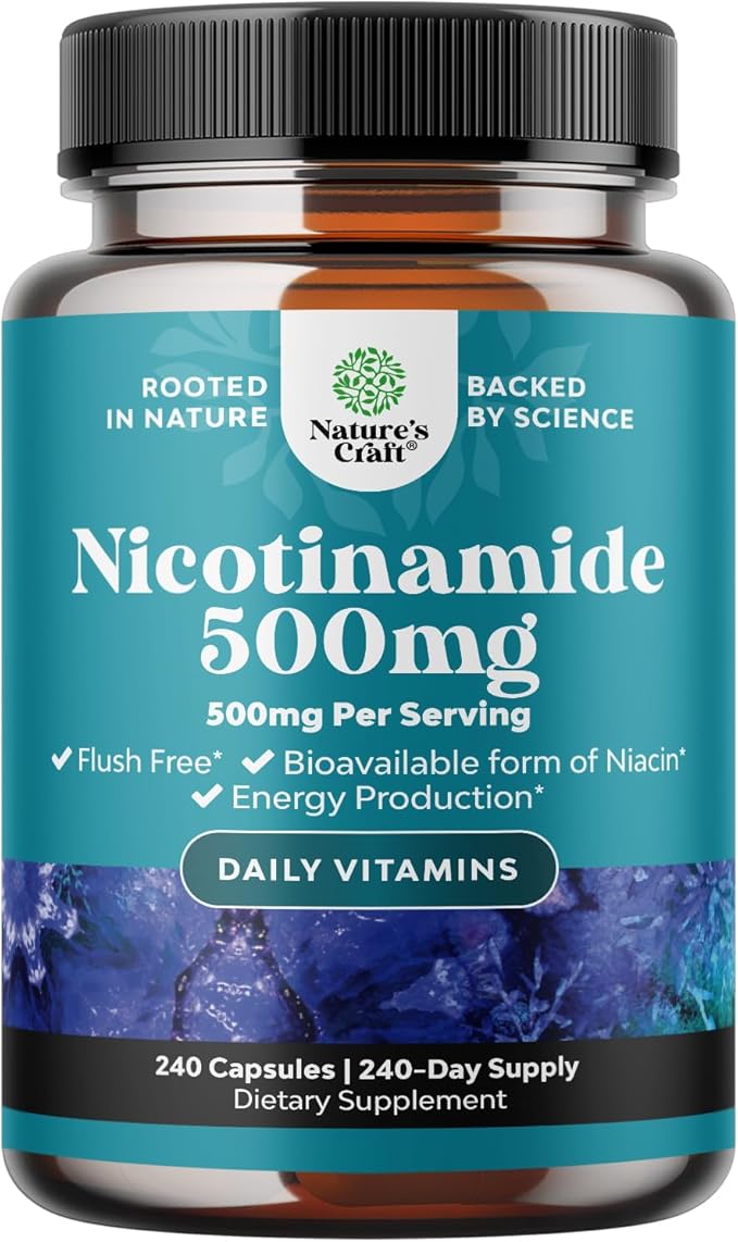 Vitamin B3 Niacinamide 500mg Capsules B3 Niacin 500mg Flush 500mg - 240 Count