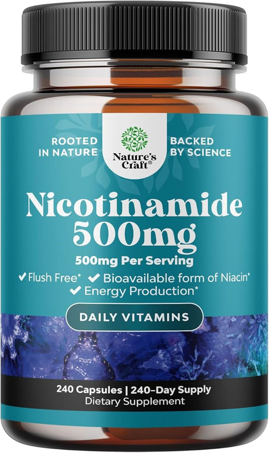 Vitamin B3 Niacinamide 500mg Capsules B3 Niacin 500mg Flush 500mg - 240 Count