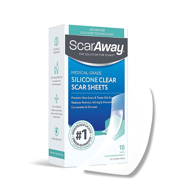 ScarAway Advanced Clear Silicone Scar Sheets, (1.5" x 3") Scar 10 Clear