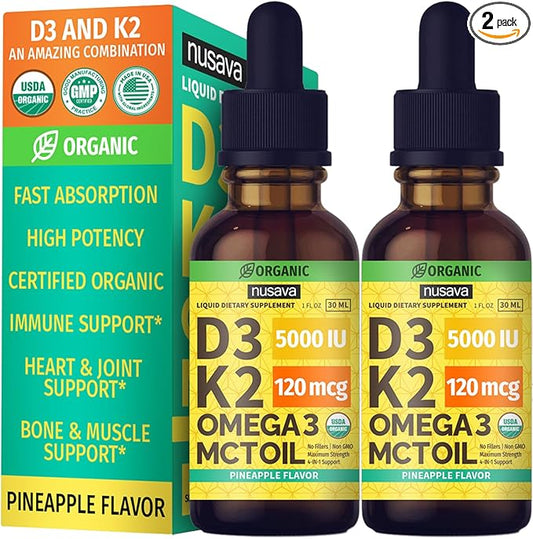 (2 Pack) Organic Vitamin D3 K2 3, 5000 5000 IU, 5000 IU, D3 for 2 Fl