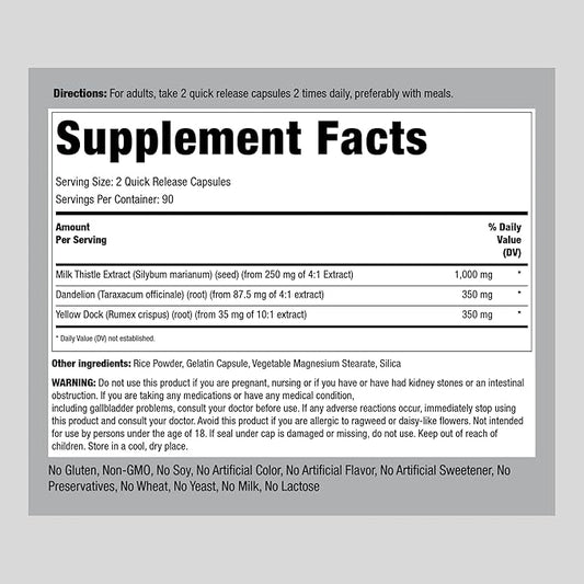 Piping Rock Milk Thistle, Dandelion & 180 Capsules