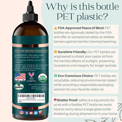 Live Fraiche Organic Castor Oil (16oz) 100% Pure