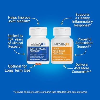 OmegaXL Powerful Joint and Muscle Support Supplement 60 Count (2 Pack) & TurmericXL Healthy Inflammatory Response Supplement (30 Count)