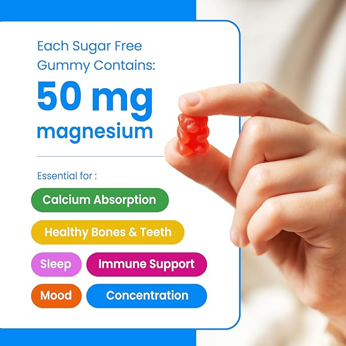Kids Magnesium Gummies - Sugar Free Calm Magnesium Gummies for Kids - 4 Month Supply - Supports Bone Health, Sleep - Magnesium Citrate for Kids Supplement - 120 Children’s Vegan Magnesium Calm Gummies