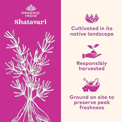 ORGANIC INDIA Shatavari Capsules - Herbal Supplement, Supports Hormonal Balance, Immune System Support, Vegan, Gluten-Free, USDA Organic, Supports Reproductive Health - 180 Capsules