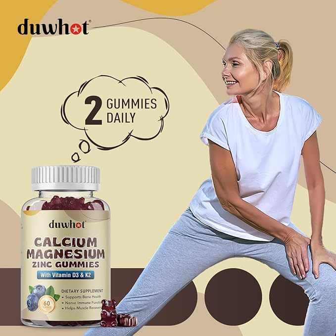 Calcium Magnesium Zinc Gummies with Vitamin D3 & K2, Chewable 60 Count