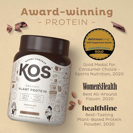 KOS Plant Based Protein Powder, Chocolate 15 Servings