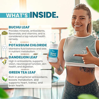 DR VITAMIN SOLUTIONS Diuretic Water Pills for Weight Control, 12 Active Ingredients (Green Tea, Cranberry & More), Instant Relief from Bloat & Swelling, Water Retention Pills for Women & Men - 60 Caps