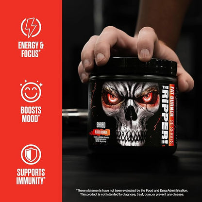 JNX SPORTS The Ripper! Shredding Thermogenic Fat Burner - Blood Orange 30 Servings | Advanced Fast Acting Thermogenic Pre-Workout, Appetite Suppressant, Extreme Energy for Men & Women