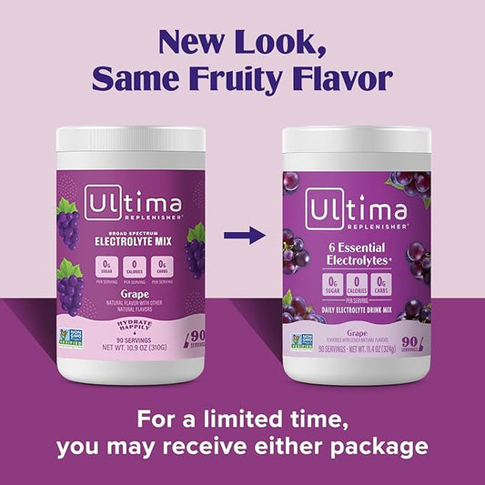 Ultima Replenisher Daily Electrolyte Powder Drink Mix – Grape, 90 Servings – Hydration Powder with 6 Key Electrolytes and Trace Minerals – Keto Friendly, Vegan, Non-GMO and Sugar-Free