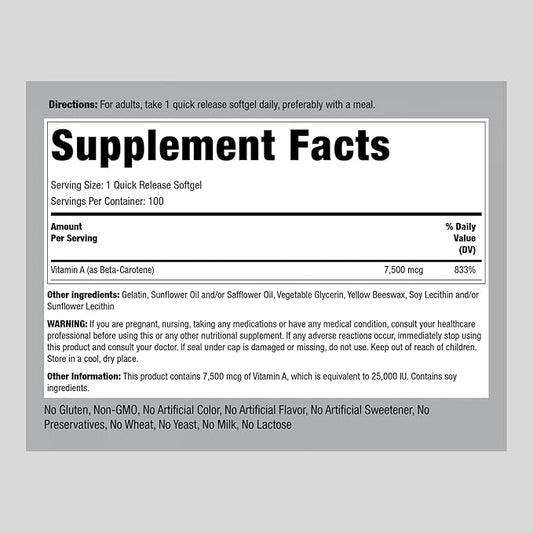Piping Rock Beta Carotene 25000 IU Softgels 7500 mcg 100 Count