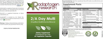 2/A Day Multi | Adult Multivitamin Supplement Iron-Free with Active Folate Quatrefolic, Chelated Minerals, Vitamins A, B6, C, D, E, K, Riboflavin, Thiamin | 60 Vegetarian Capsules