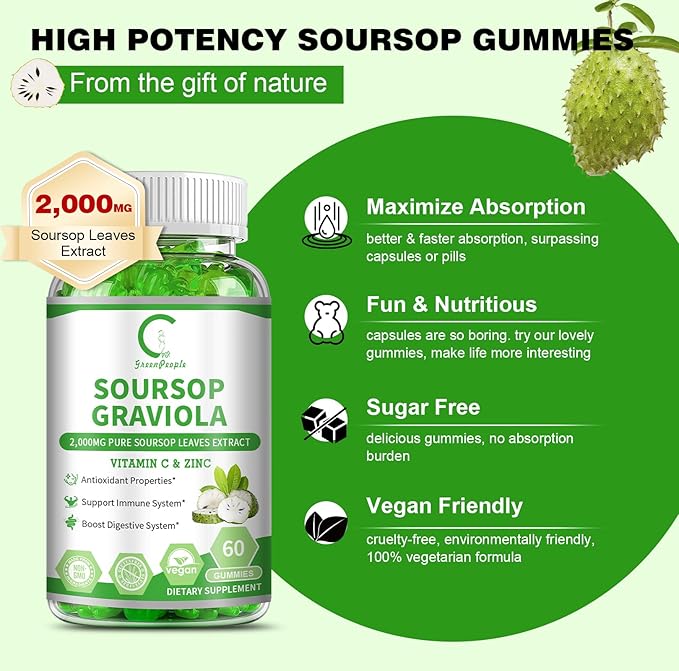 Soursop Graviola Gummies 2,000mg Soursop 60 Counts