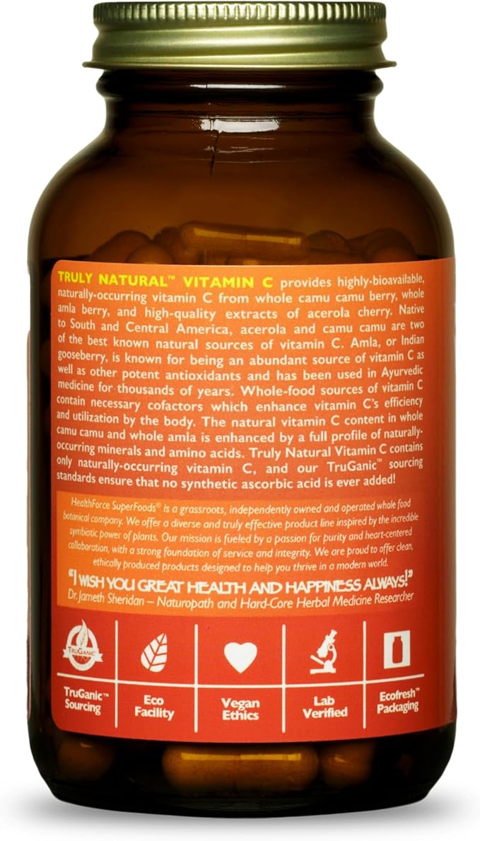 HEALTHFORCE SUPERFOODS Truly Natural Vitamin C 120 Vegan 15 Servings