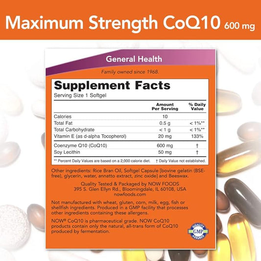 NOW Supplements, CoQ10 600 mg, Maximum 60 Softgels