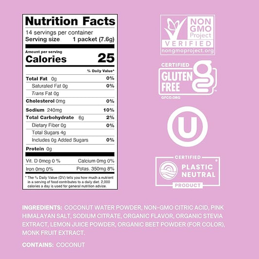 Cure Hydration | Plant-Based Electrolyte Drink Mix | No Added Sugar | FSA & HSA | Dehydration Relief Powder Made with Coconut Water | Non-GMO | Vegan | Pouch of 14 Packets - Watermelon
