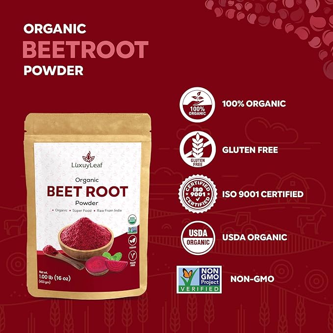 100% Pure & Natural Superfood Supplement, Rich in Nitrates, Antioxidant & Essential Nutrients, Boosts Energy & Supports Heart Health, Non-GMO & Vegan-Friendly (Organic Beetroot Powder)