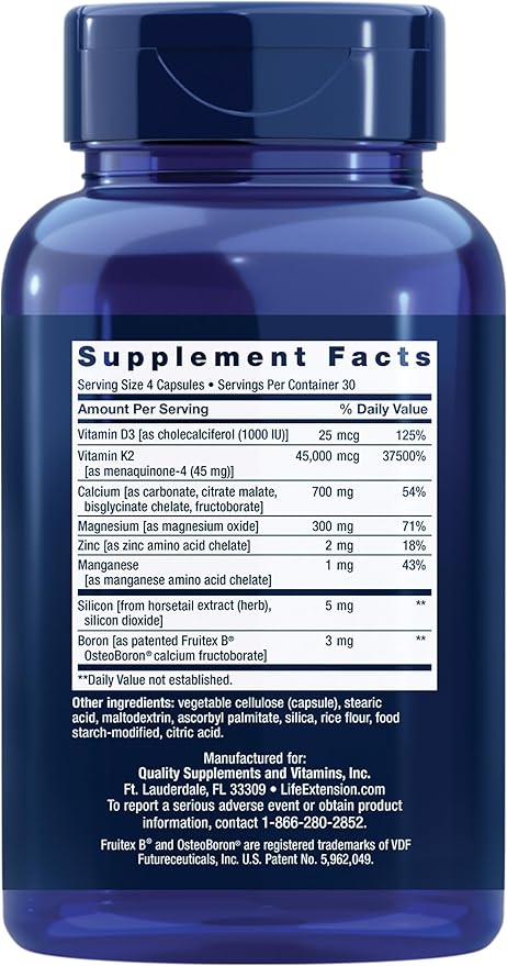 Life Extension Bone Restore Elite Calcium K2, calcium, D3, magnesium, K2, for 120 capsules