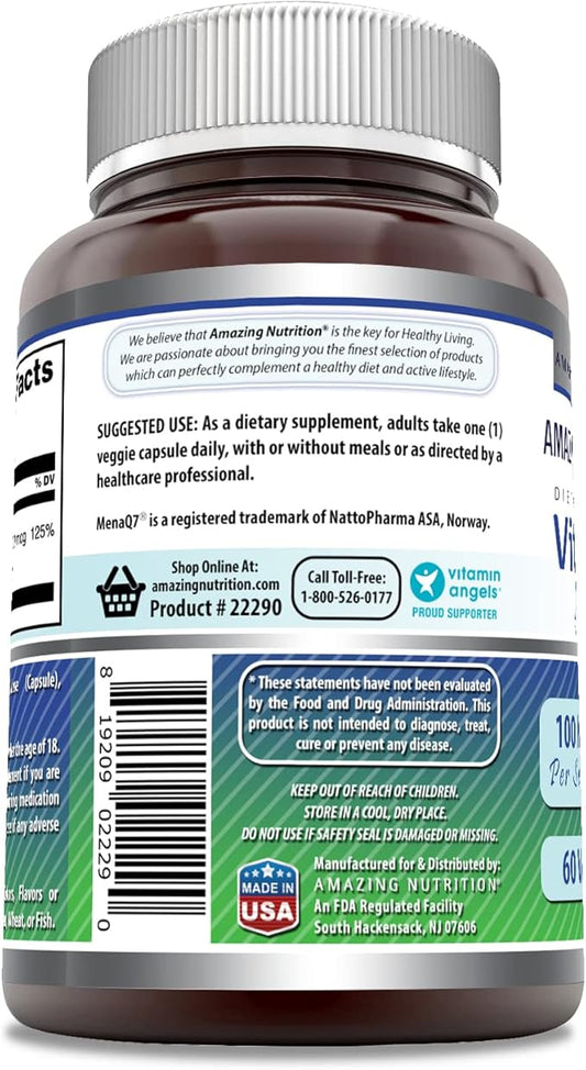 Amazing Formulas Vitamin K2 Menaq7 MK7 Supplement 100 Mcg (1 Pack, 60 Count)
