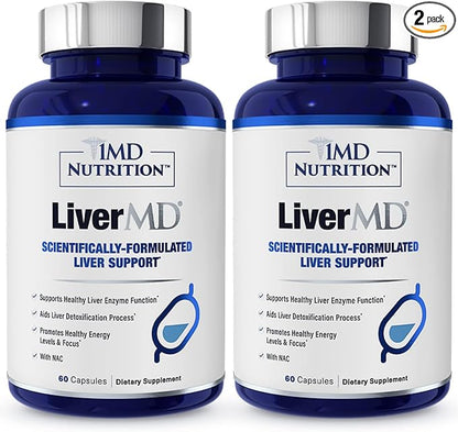 1MD LiverMD - Liver Support Supplement | Siliphos Milk Thistle Extract - Highly Bioavailable, for Liver Support | 60 Capsules (2-Pack)