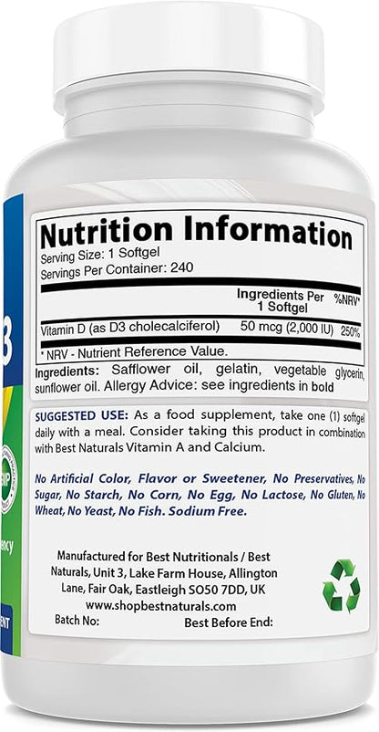 Best Naturals Vitamin D3 2000 IU 240 Softgels
