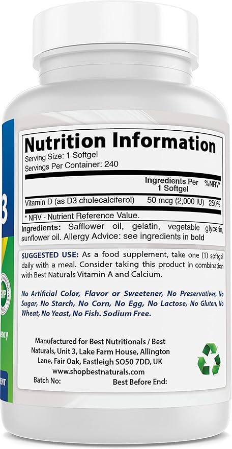 Best Naturals Vitamin D3 2000 IU 240 Softgels