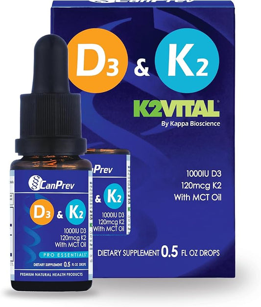 CanPrev D3 & K2 Drops - MCT Oil Base, 15ml Liquid Vitamin Supplement, 450 Drops with 250IU D3 & 30mcg MK-7 K2, Supports Strong Bones & Teeth, Easy-to-Take Formula, Free from Gluten, Dairy, Soy & Sugar