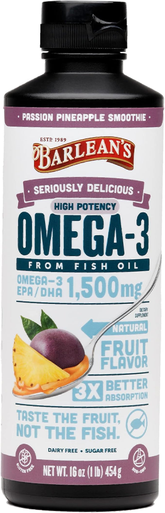 Barlean's Passion Pineapple High Potency Omega 3 Fish 1500mg EPA 16 oz