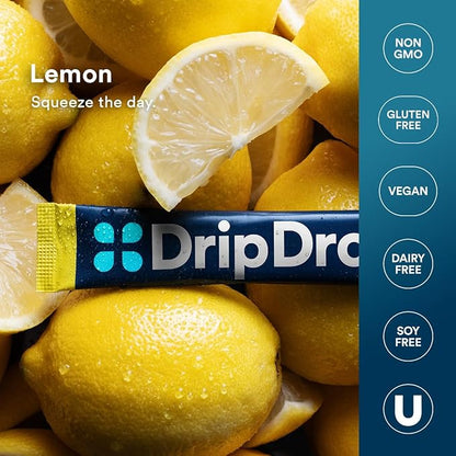 DripDrop Hydration - Lemon - Electrolyte Drink Mix Single Serve Hydration Powder Packets | Non-GMO, Gluten Free, Vegan | 32 Sticks