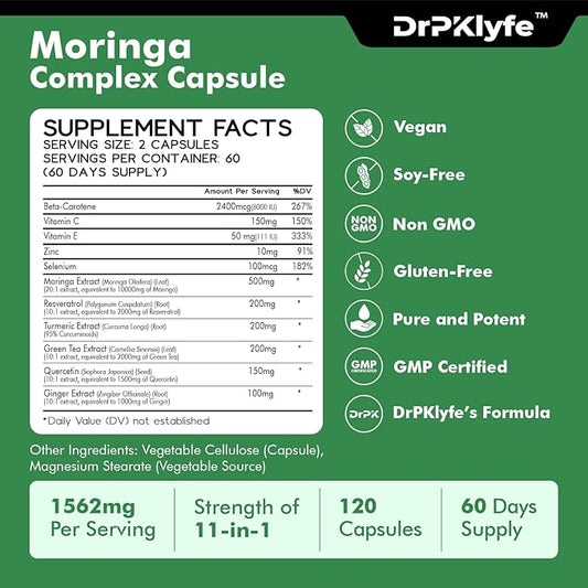Moringa, Resveratrol, Turmeric,Green Tea, Quercetin and 1562 mg
